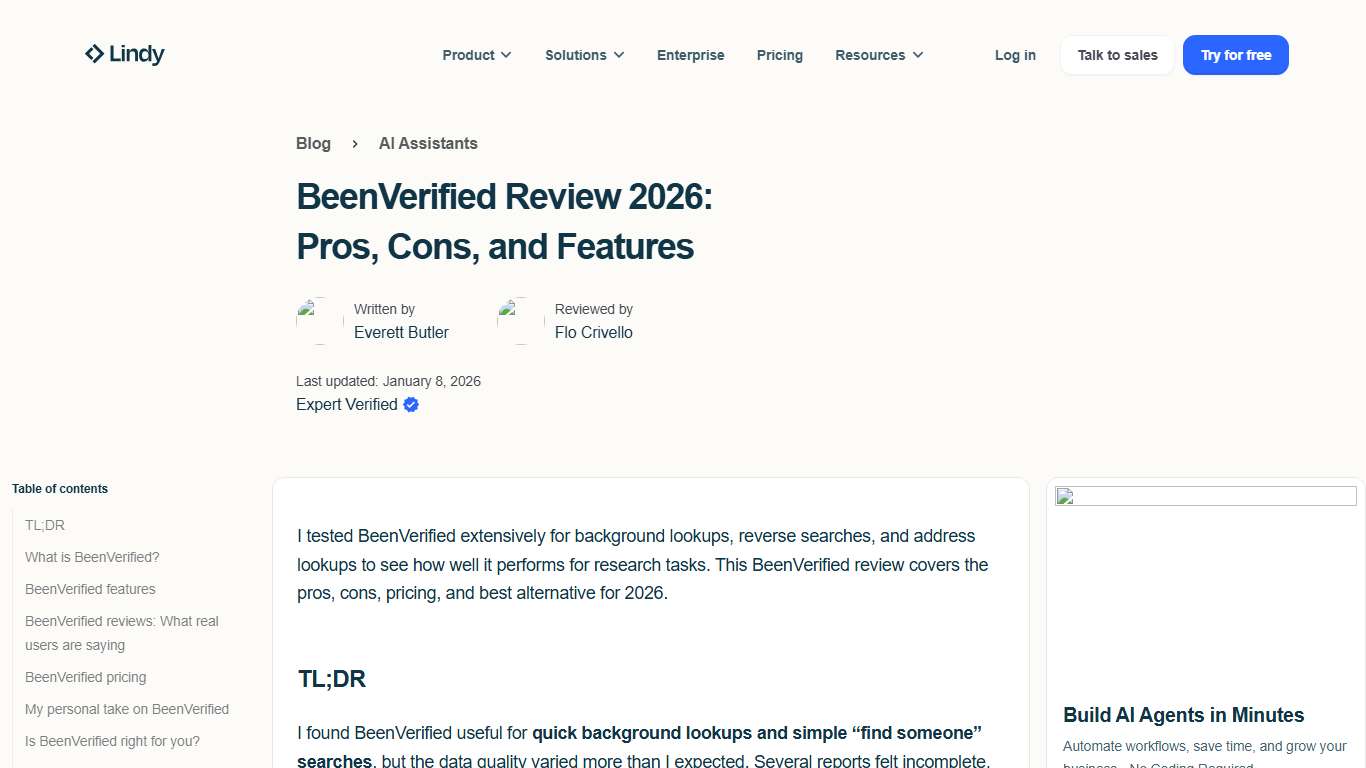 BeenVerified Review 2026: Pros, Cons, and Features Lindy
